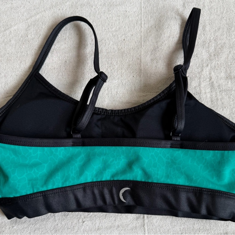 ZYIA Active XS Sports Bra Bralette Teal Green Black Geometric Adjustable Strap